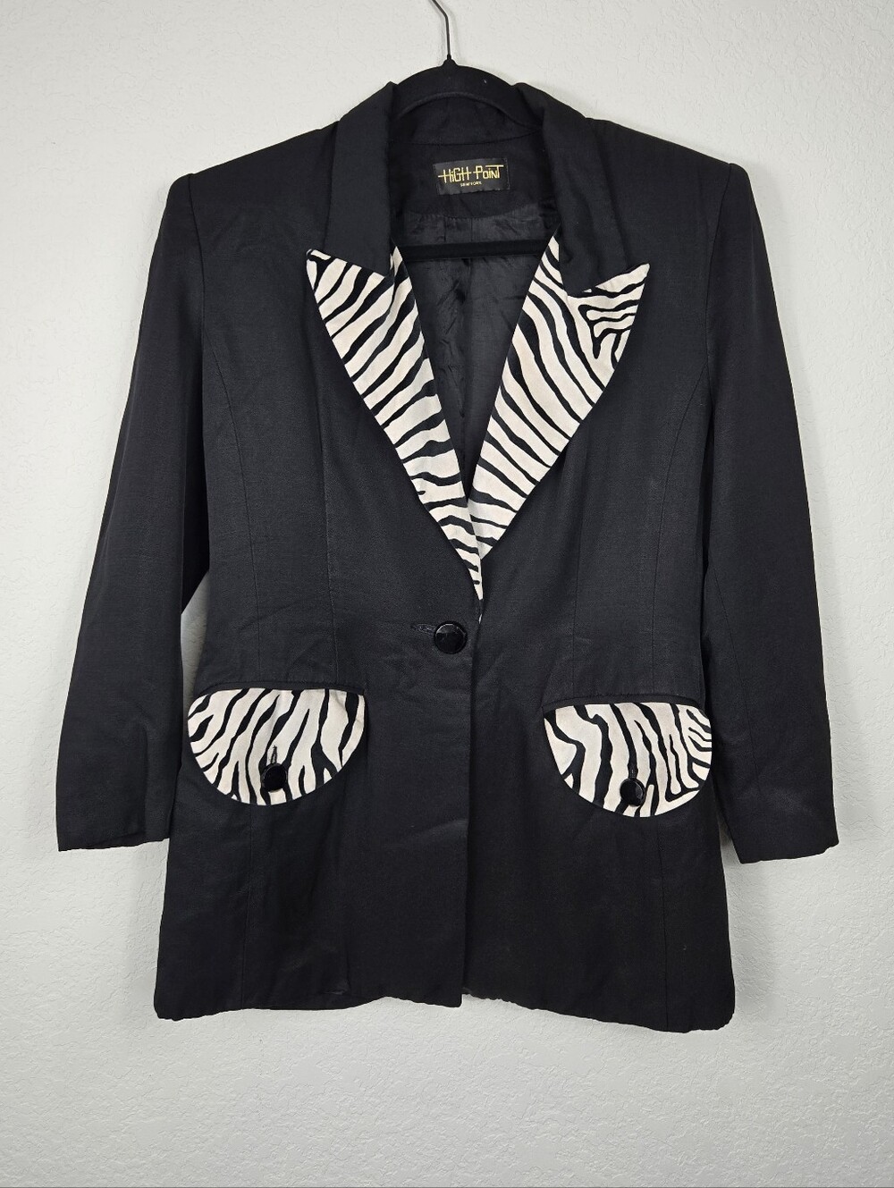 Vintage High Point New York Zebra Trim Blazer Jacket Fran Fine Nanny Core USA S
